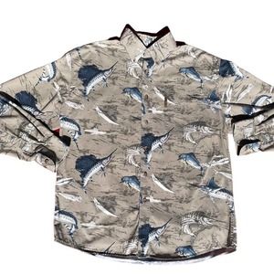 Magellan Sportswear Swordfish Print Button Up Long-sleeve Medium